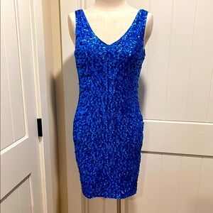 PRETTY GUIDE Size Large Blue Sparkling Embellished Lined Holiday Party Dress